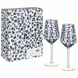 Frida Leopard Print Set of Two Wine Glasses