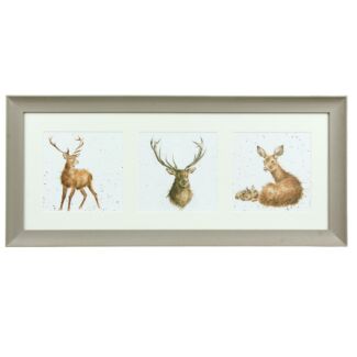 A Trio of Deer Taupe Triple Framed Print