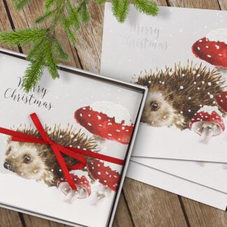 ‘Home For Christmas’ Hedgehog Set of 8 Luxury Boxed Christmas Cards