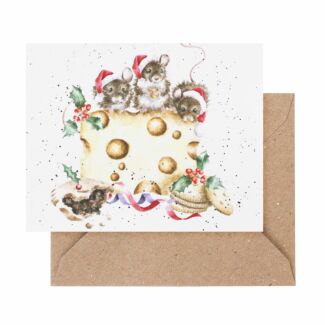 ‘Crackers About Cheese’ Mice 9cm Mini Christmas Card 