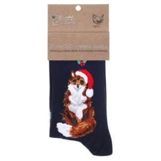 ‘Festive Fox’ Navy Fox Women's Bamboo Christmas Socks