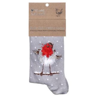 ‘Jolly Robin’ Grey Robin Women's Bamboo Christmas Socks