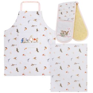 Feathered Friends Double Oven Glove, Tea Towel and Apron Set