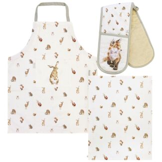 Woodlanders Double Oven Glove, Tea Towel and Apron Set