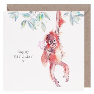 Orangutan with Flower Square Birthday Card