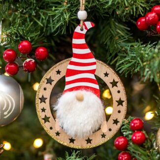 Assorted Gonk With Stripey Hat Round Tree Decoration