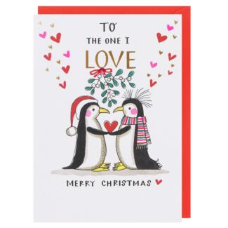 Sugar Plum ‘One I Love’ Mistletoe Penguins Christmas Card
