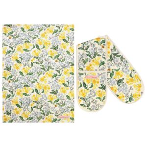 Forget Me Not & Primrose Double Oven Glove and Tea Towel Set