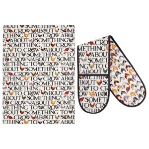 Hen & Toast Double Oven Glove and Tea Towel Set