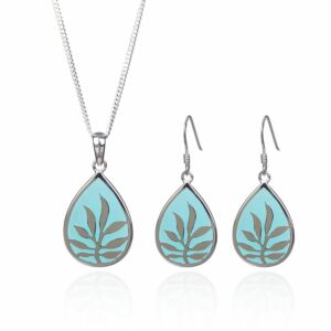Blue Enamel Teardrop 2 Piece Jewellery Set