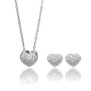 Clear Cubic Zirconia Heart 2 Piece Jewellery Set