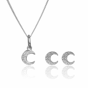 Clear Cubic Zirconia Moon 2 Piece Jewellery Set