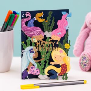 Mermaids Paper Cut Art Birthday Card