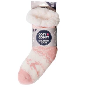 Cozy Pink/Cream Reindeer Children’s Slipper Socks