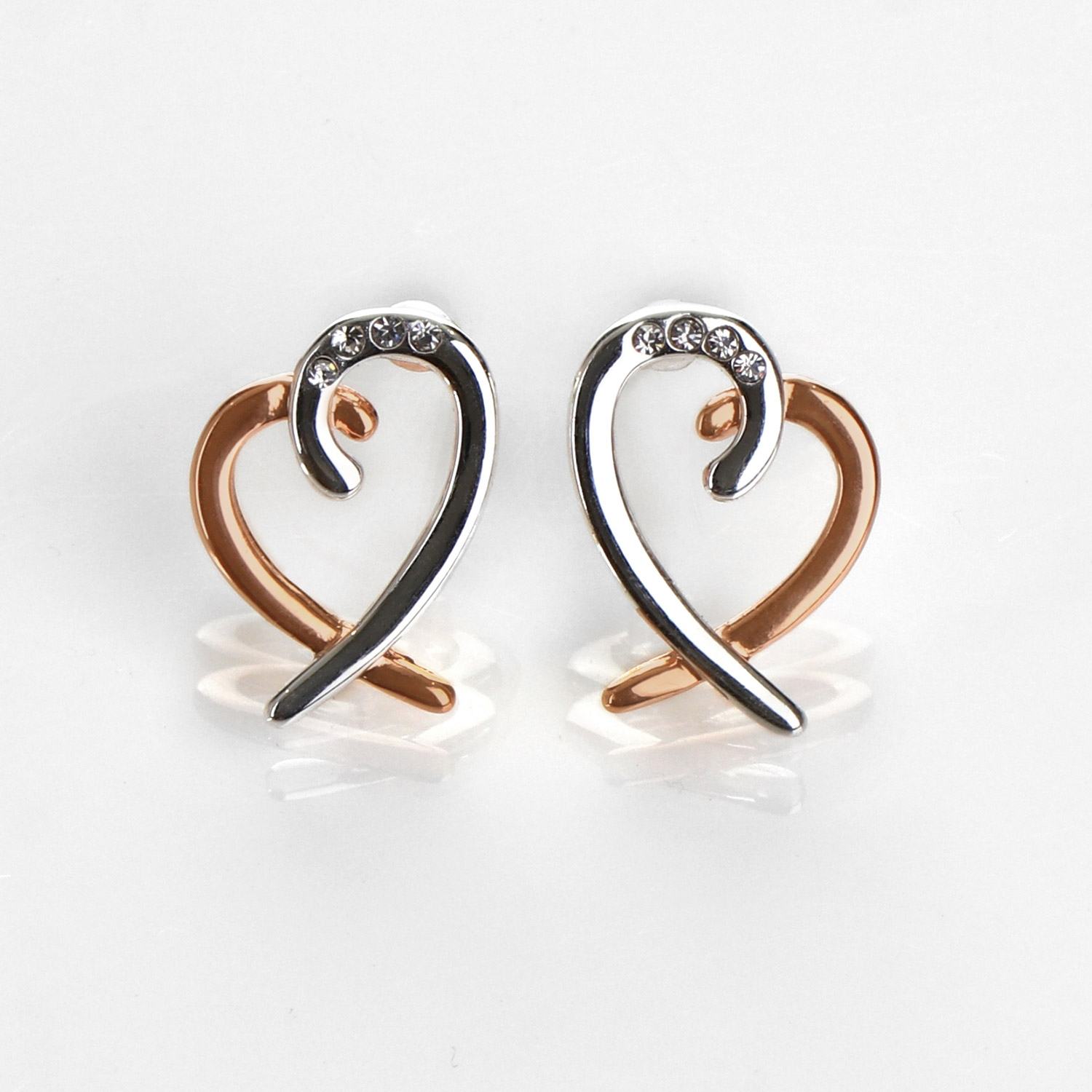 Two tone heart earrings sale