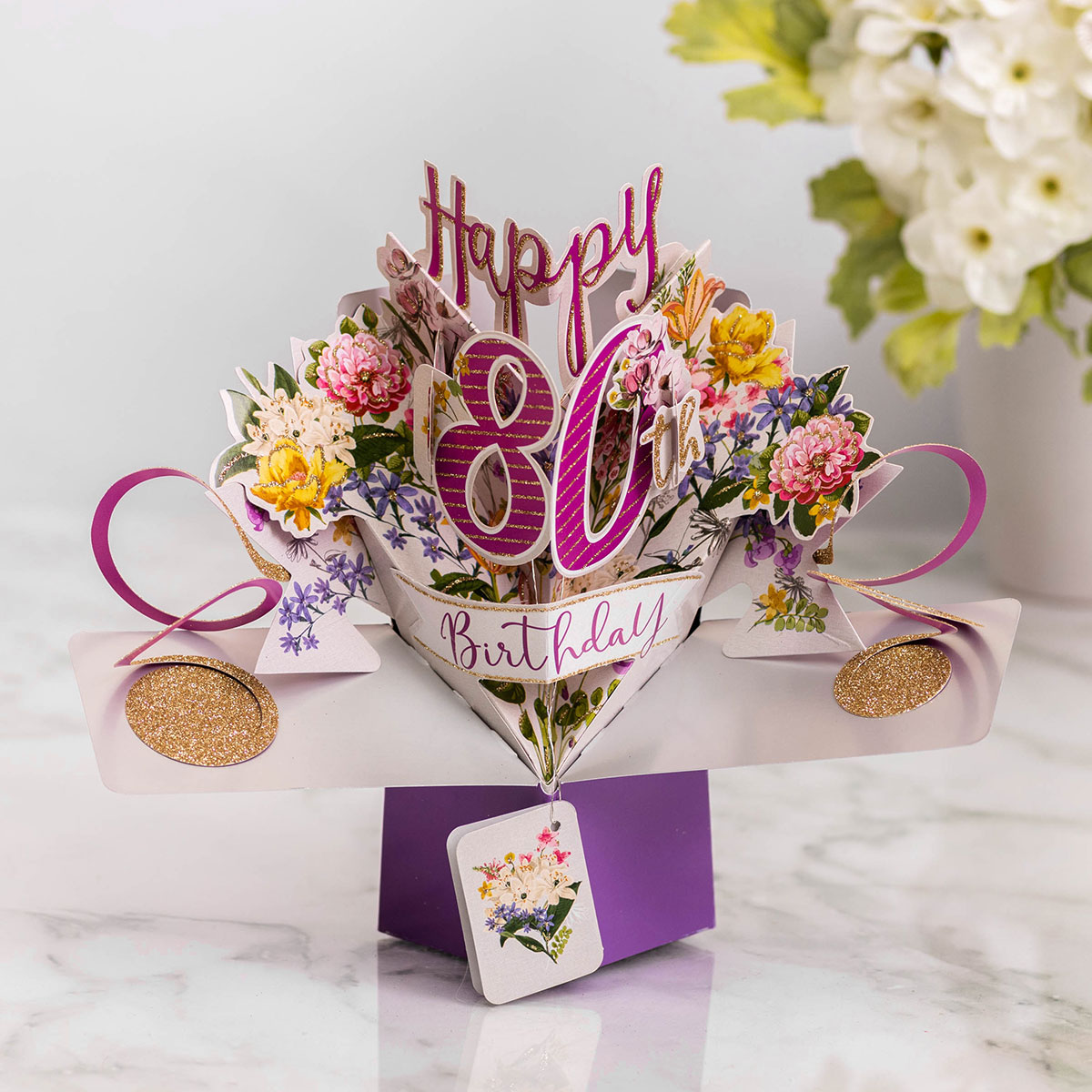 Second Nature '80th Birthday' Flowers 3D Pop Up Card | Temptation ...